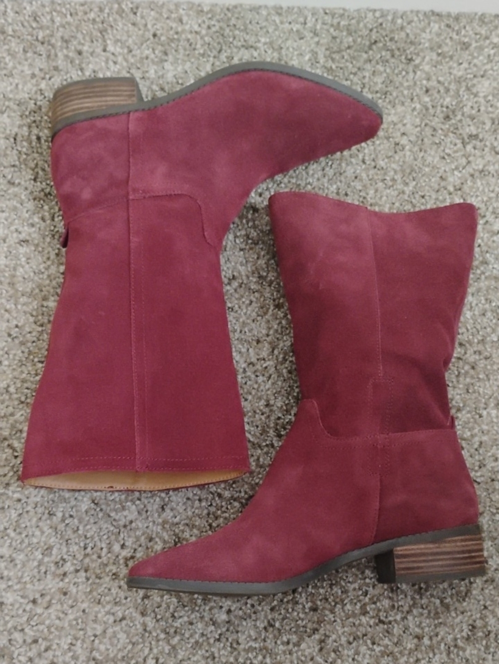 Lucky Brand Women's Lefara Burgundy Suede Mid-Calf Heeled Boots
